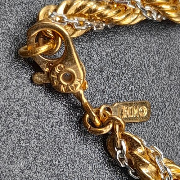 Monet Gold Silver Rope Chain Necklace, Sister Clasp, Gold Plated, 1960s Vintage - Picture 2 of 10